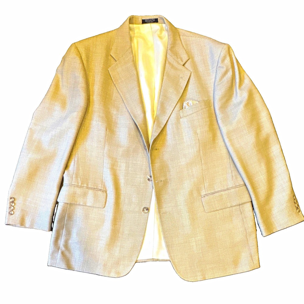 Oscar de la Renta Beige Wool Tweed Houndstooth 2-Button Blazer 46R